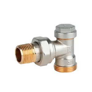 V2427E0015 Verafix-E запорный/регулирующий угловой балансировочный (lockshield) клапан с предустановкой и сливом, 1/2 дюйма, наружная резьба